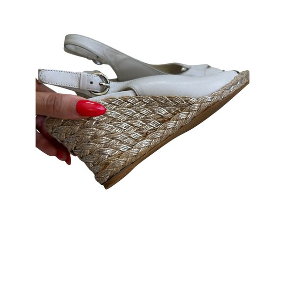 STUART WEITZMAN White Leather Espadrille Wedges Size 8.5 - Picture 8 of 10